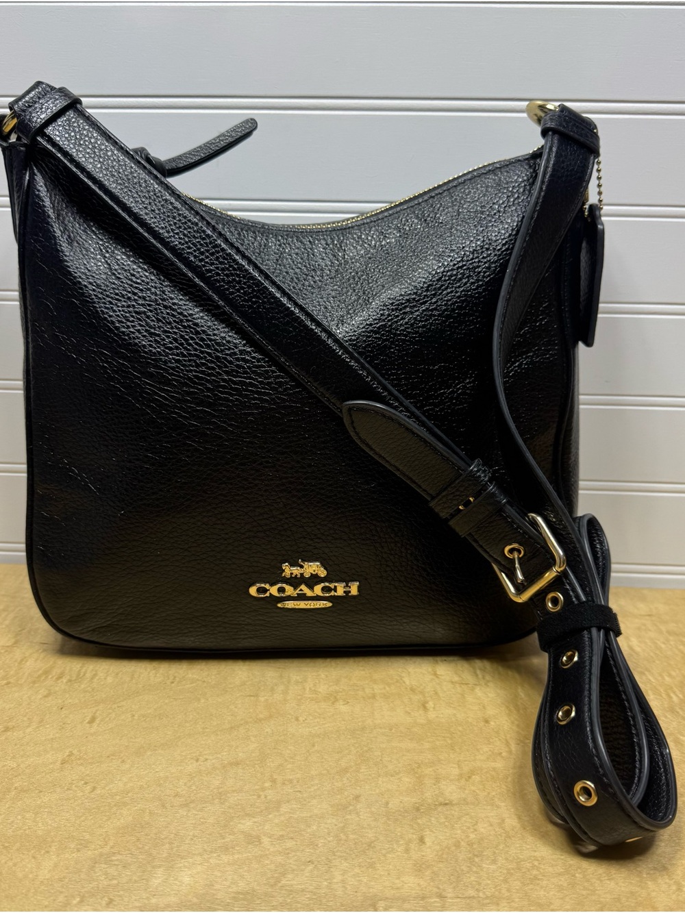 Coach Ellie Black Pebbled Leather Shoulder/Crossbody Bag with Gold Hardware